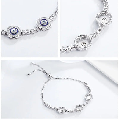 Silver Luxury Round Blue Evil Eyes Clear Cubic Zircon Crystal