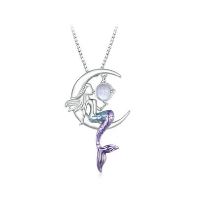 Mermaid Pendant Necklace Moon Neck Chain