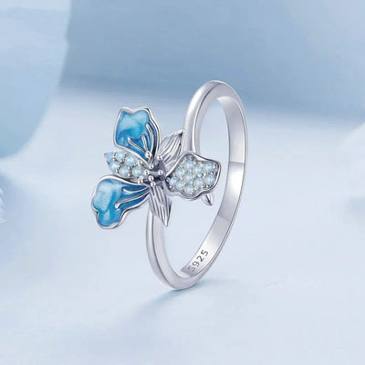 Blue Iris Adjustable Ring Exquisite Enamel Flower Opening Ring